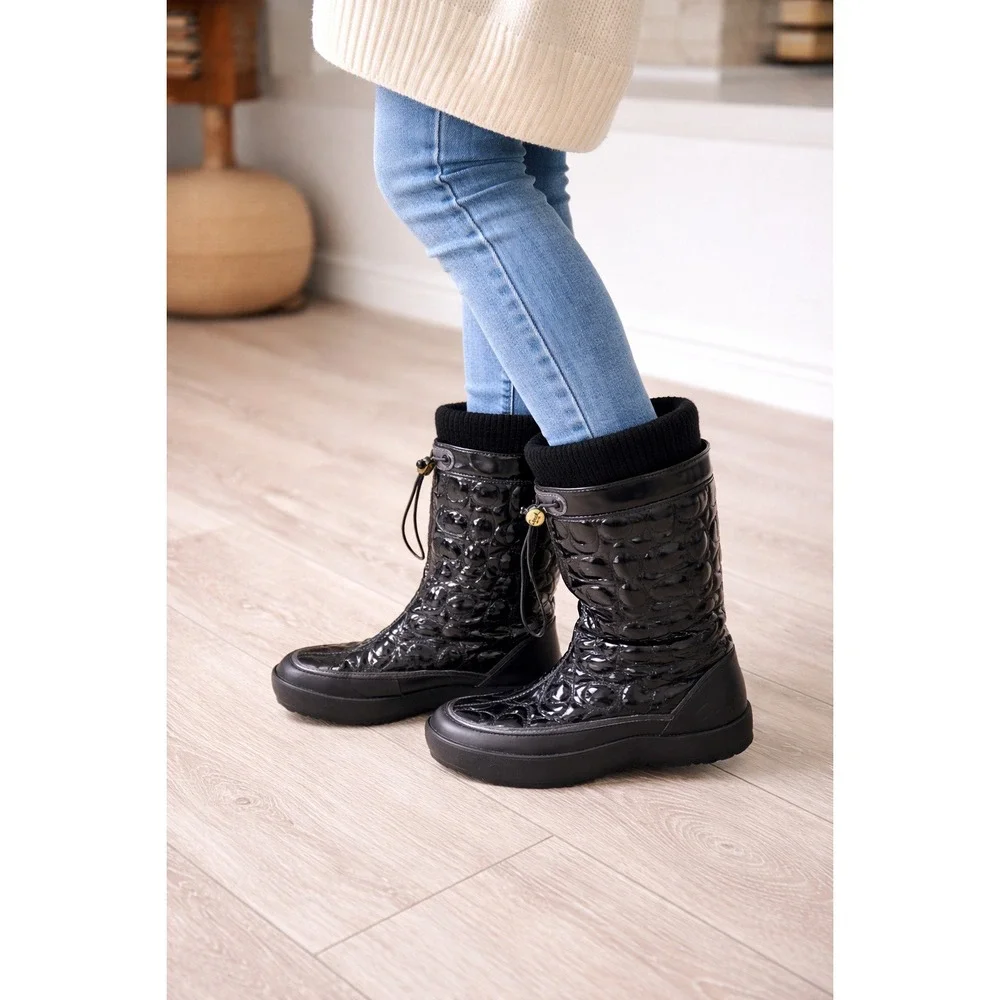 Coach Prisilla Black Quilted Patent Leather Snow Boots Womens 5 Luxury Gorpcore